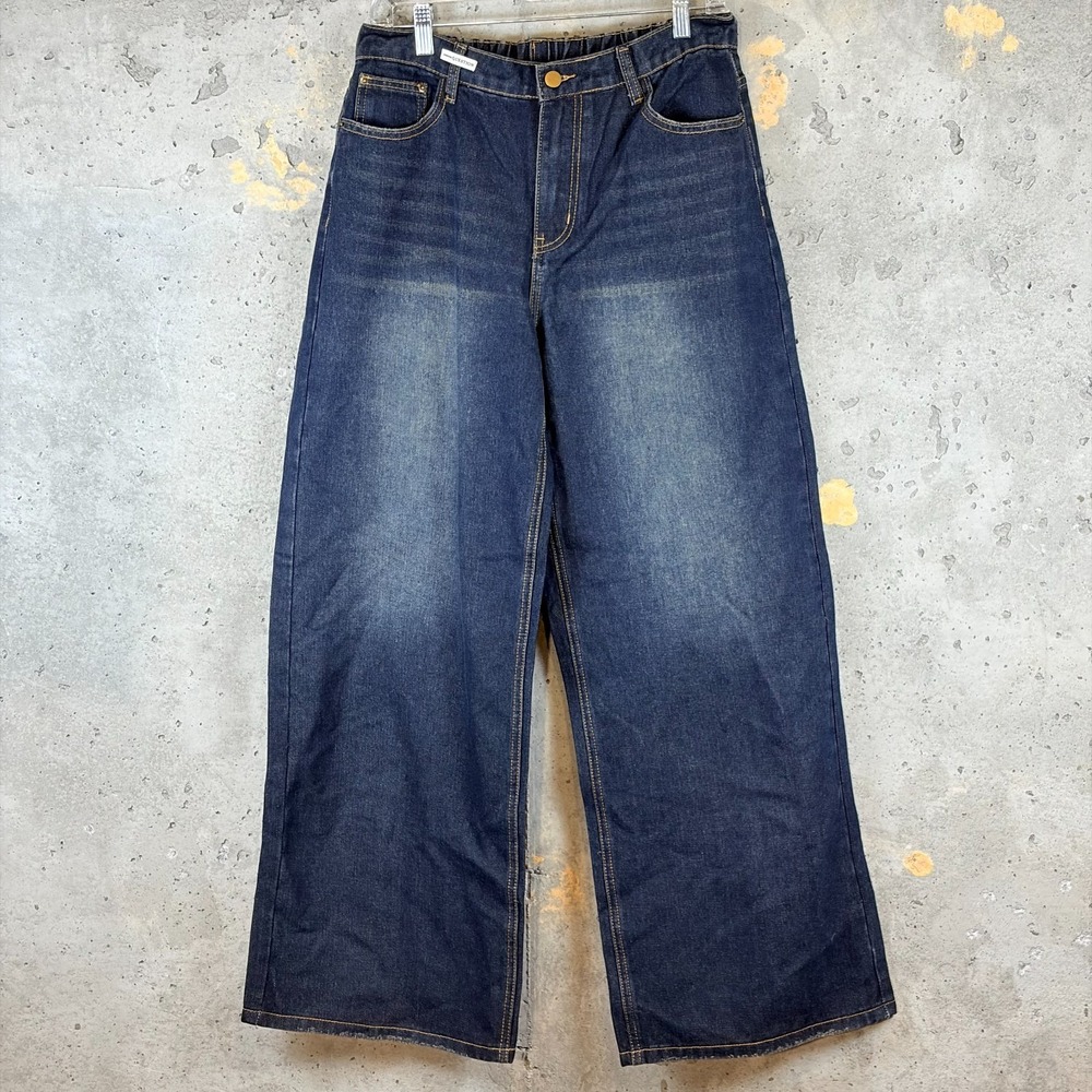 Emmiol Baggy Jeans Womens Large Blue Medium Wash Wide Leg Denim A002.50806